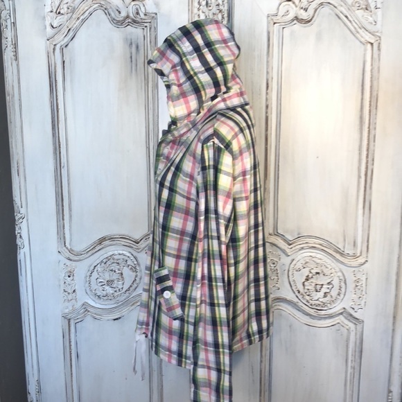 Medrona Lightweight Denim Multi Color Plaid Pullover Windbreaker Top Size Large - Picture 9 of 15